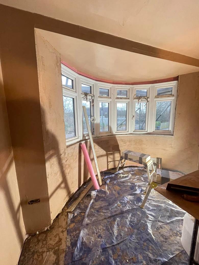 Bay window freshly plastered